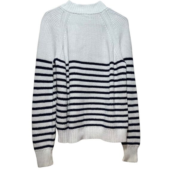 J.Crew Knit Sweater Women Medium White Blue Striped Nautical Fisherman Mock Neck - Picture 4 of 14